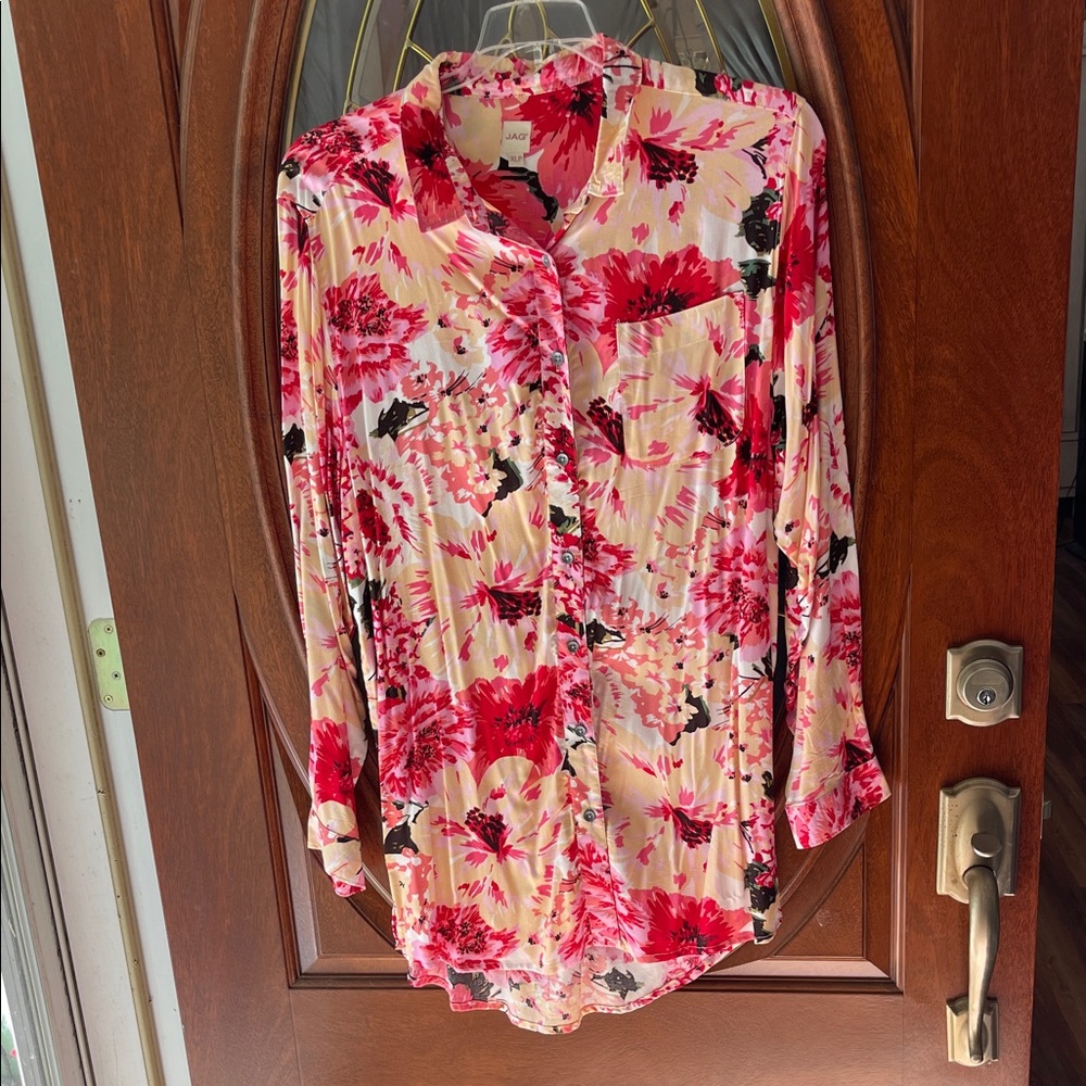 Jag Jeans Pink and Red Floral Button-Down Shirt XLP